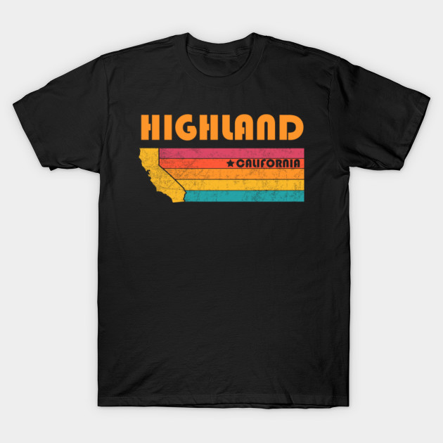 Highland California T-Shirt Vintage City Retro Souvenir US State Silhouette Lover Gift With Star